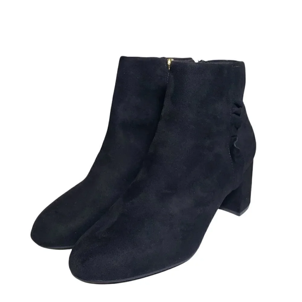 Rockport Womens Black Faux Suede Side Zip Ruffle Bootie Ankle Boots Size 8.5